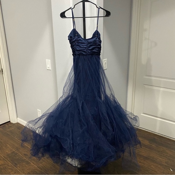 Hutch Toni Barre Sleeveless Tulle Maxi Dress Navy Blue Satin Gown Balletcore 2 - Picture 9 of 10
